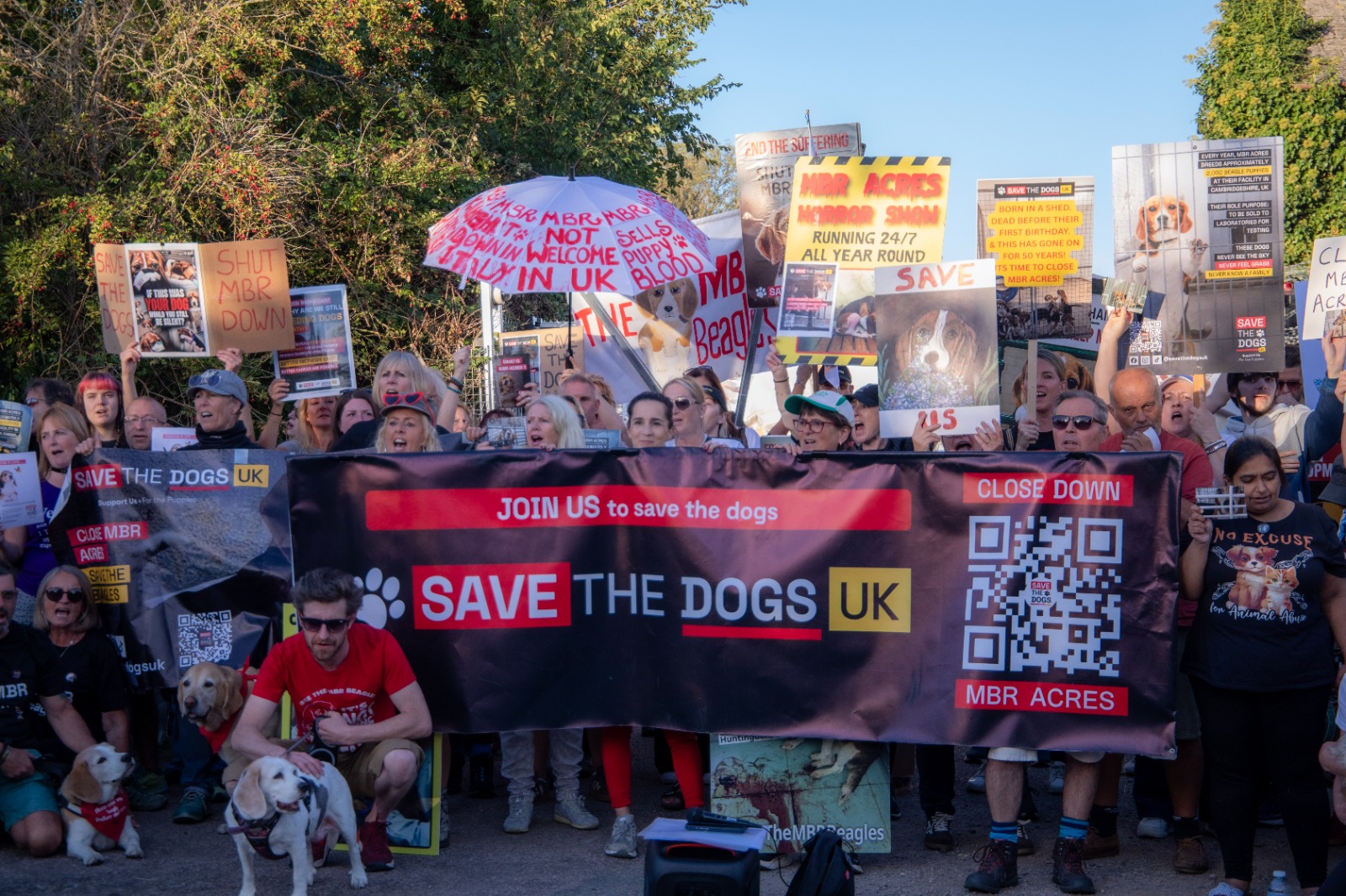 StD campaigners outside MBR Acres with large banners