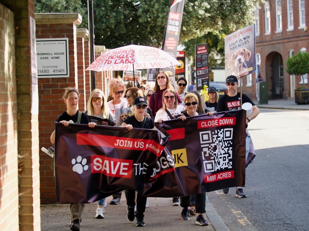 Campaigners marching through Huntingdon