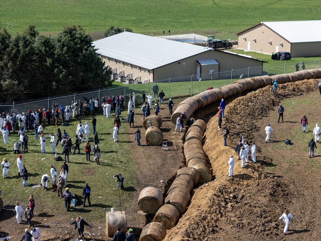 Aerial drone photograph of the crowd of peaceful activists at Ridglan Farms